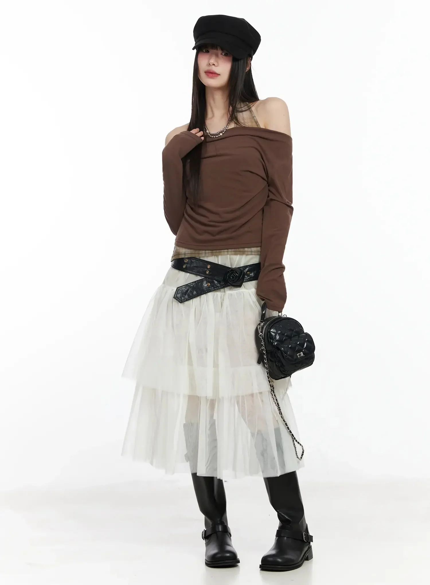 Plaid Layered Off-Shoulder Top IM523 - Image 5