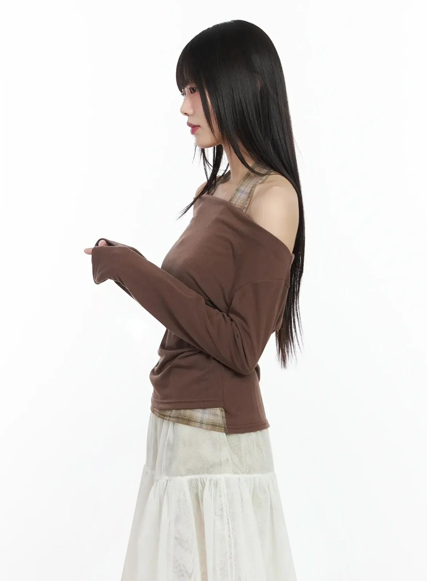 Plaid Layered Off-Shoulder Top IM523 - Image 8