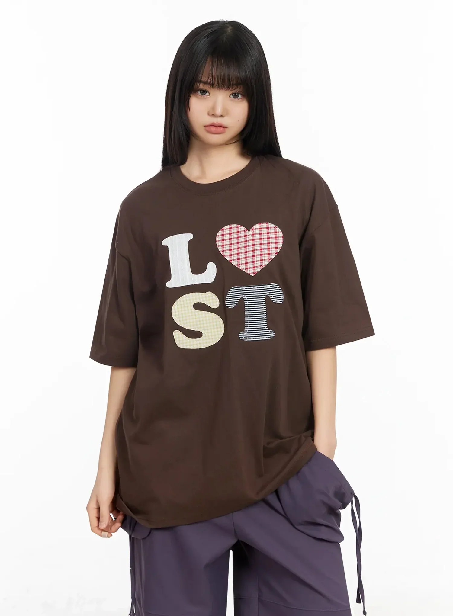 Plaid Lost Graphic Oversized T-Shirt IA523 - Image 15