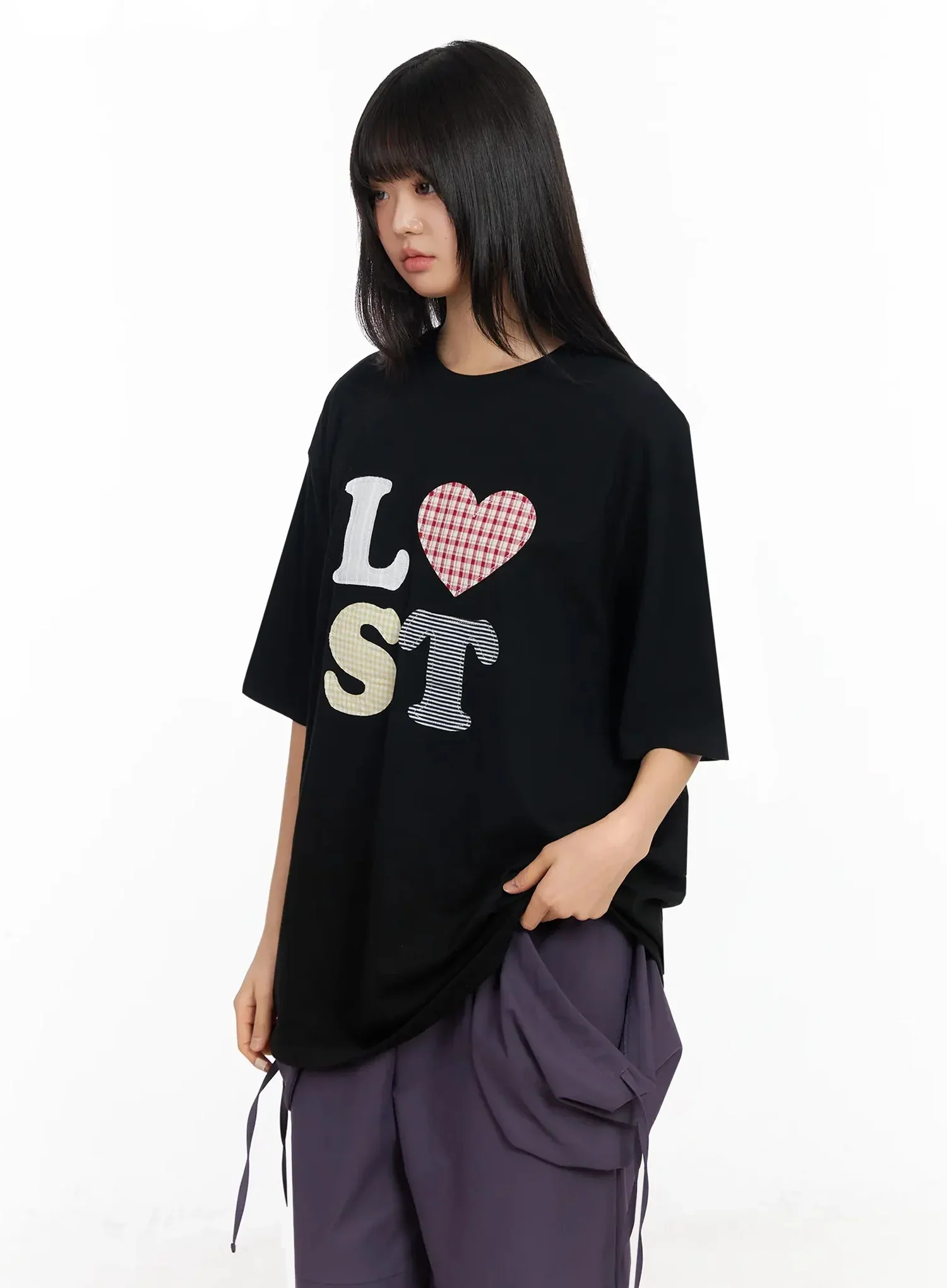 Plaid Lost Graphic Oversized T-Shirt IA523 - Image 16