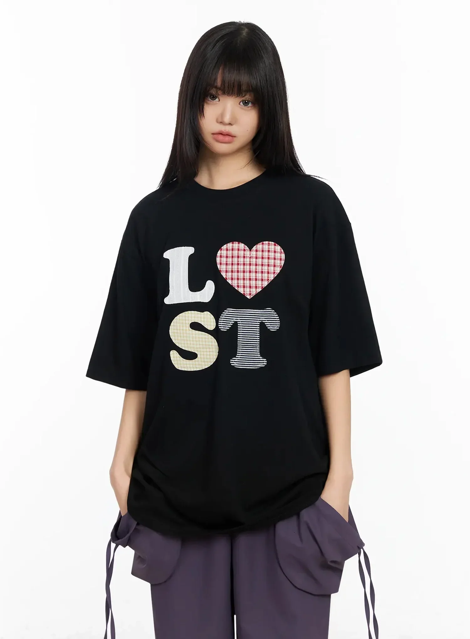 Plaid Lost Graphic Oversized T-Shirt IA523 - Image 2