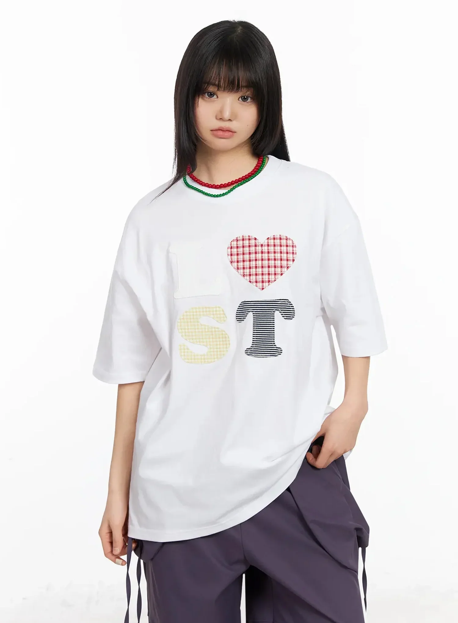 Plaid Lost Graphic Oversized T-Shirt IA523 - Image 3