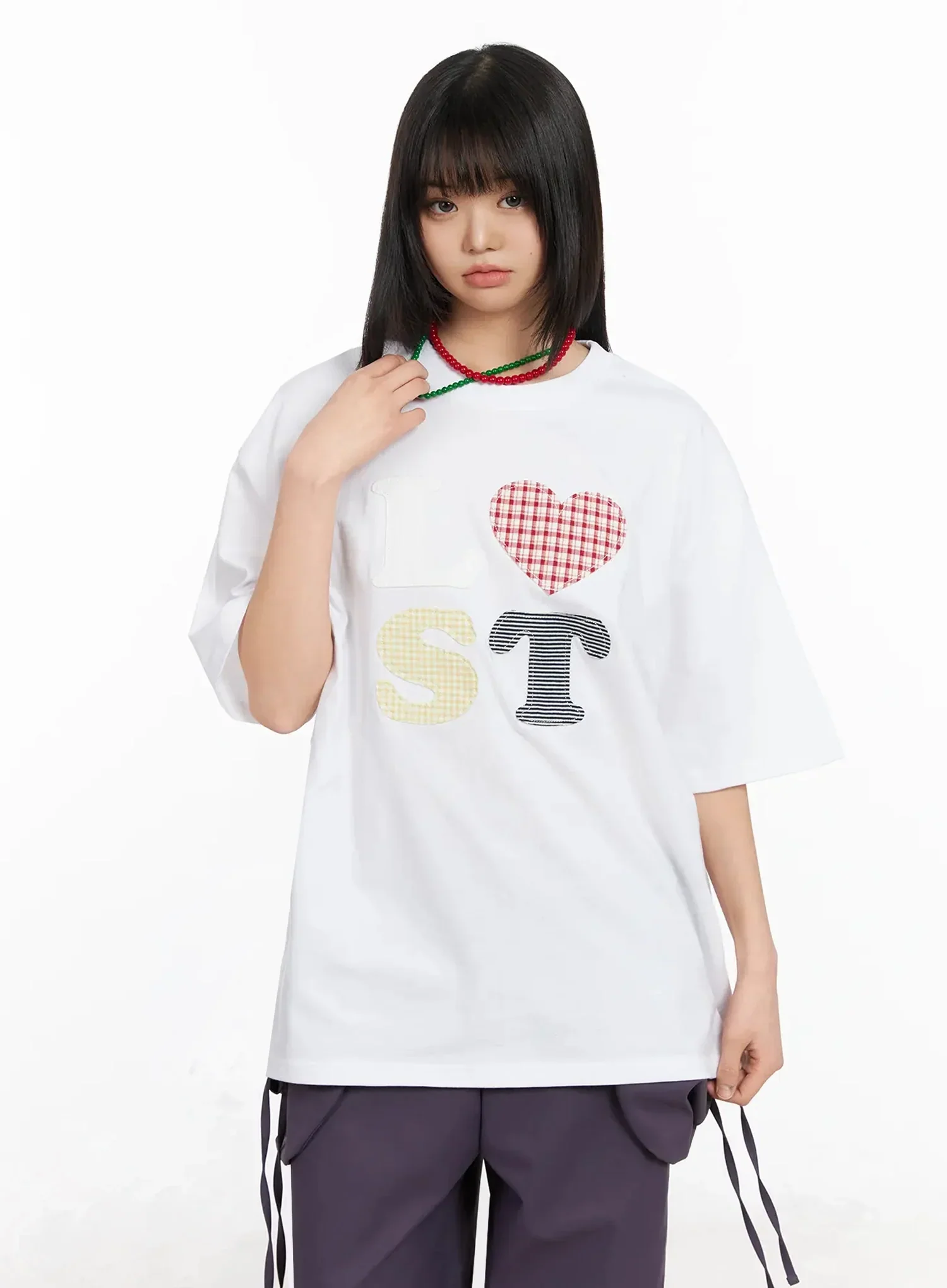 Plaid Lost Graphic Oversized T-Shirt IA523 - Image 8