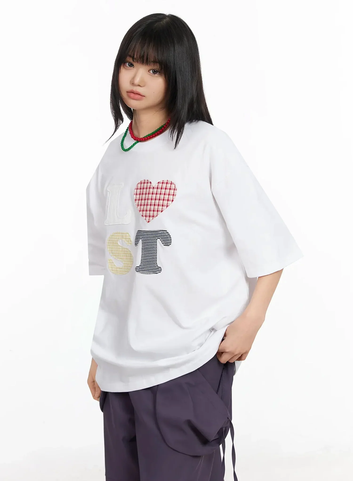 Plaid Lost Graphic Oversized T-Shirt IA523 - Image 9