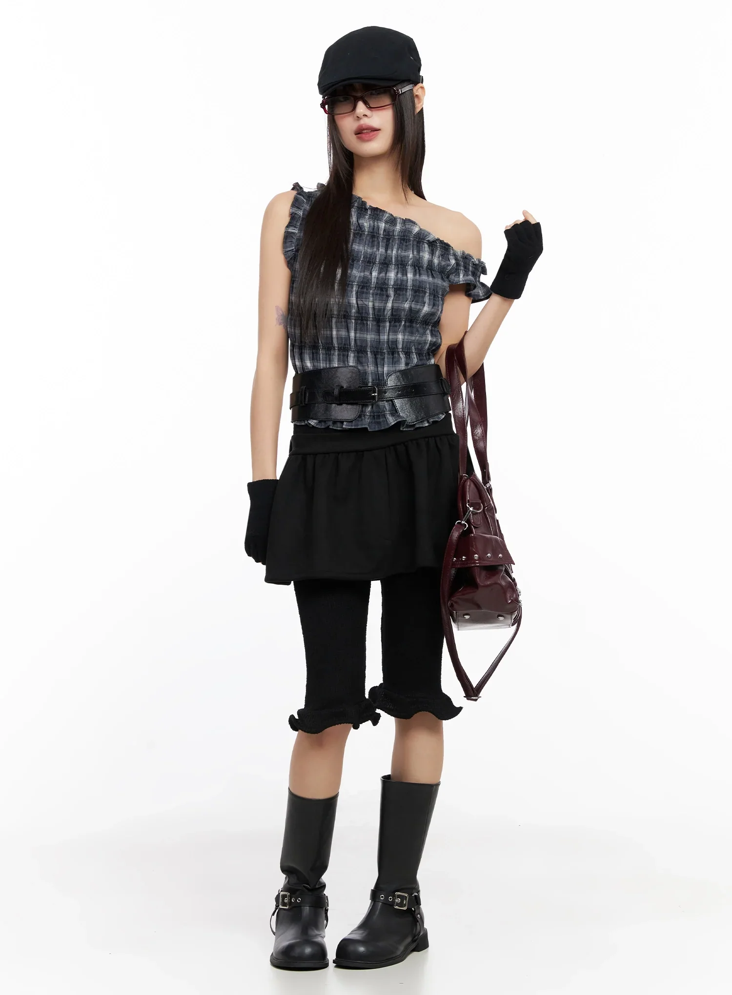 Plaid Off-Shoulder Blouse IN503 - Image 5