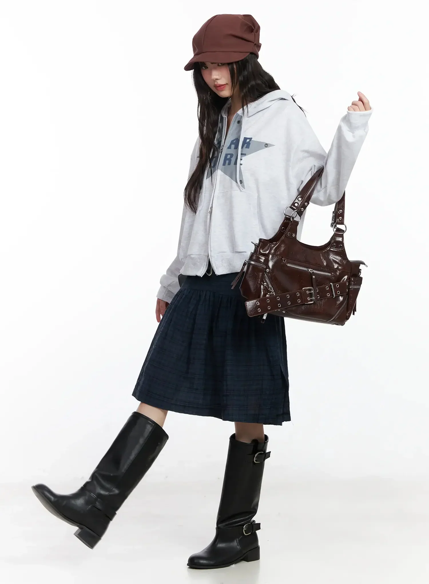 Plaid Split Midi Skirt F516 - Image 15