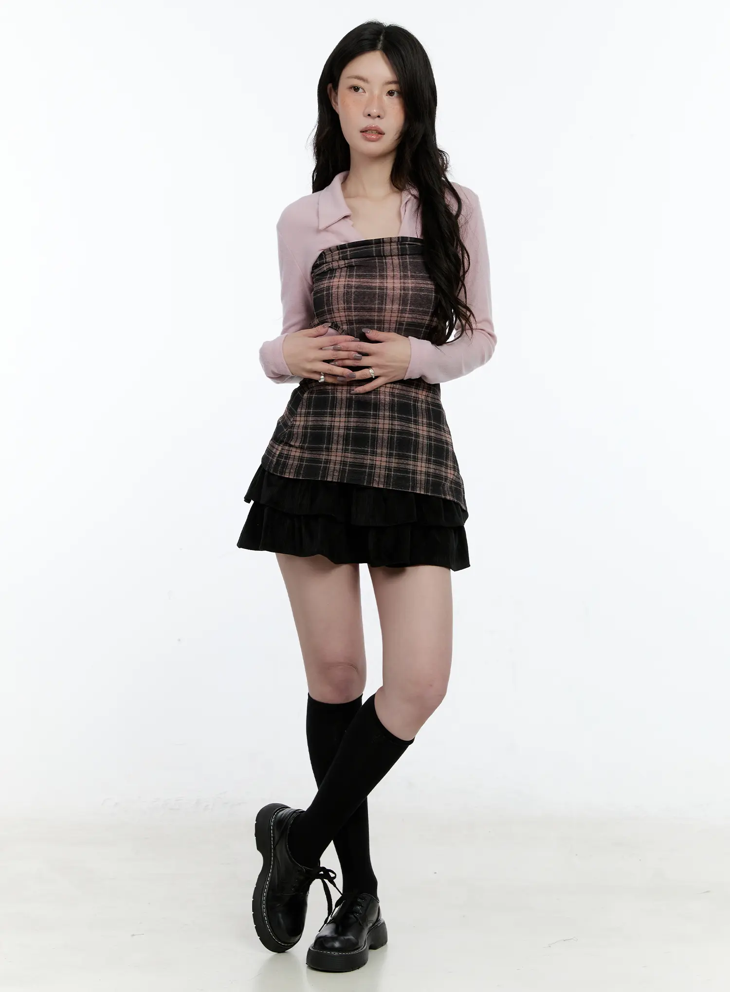 Plaid Tube Slit Top CN517 - Image 3