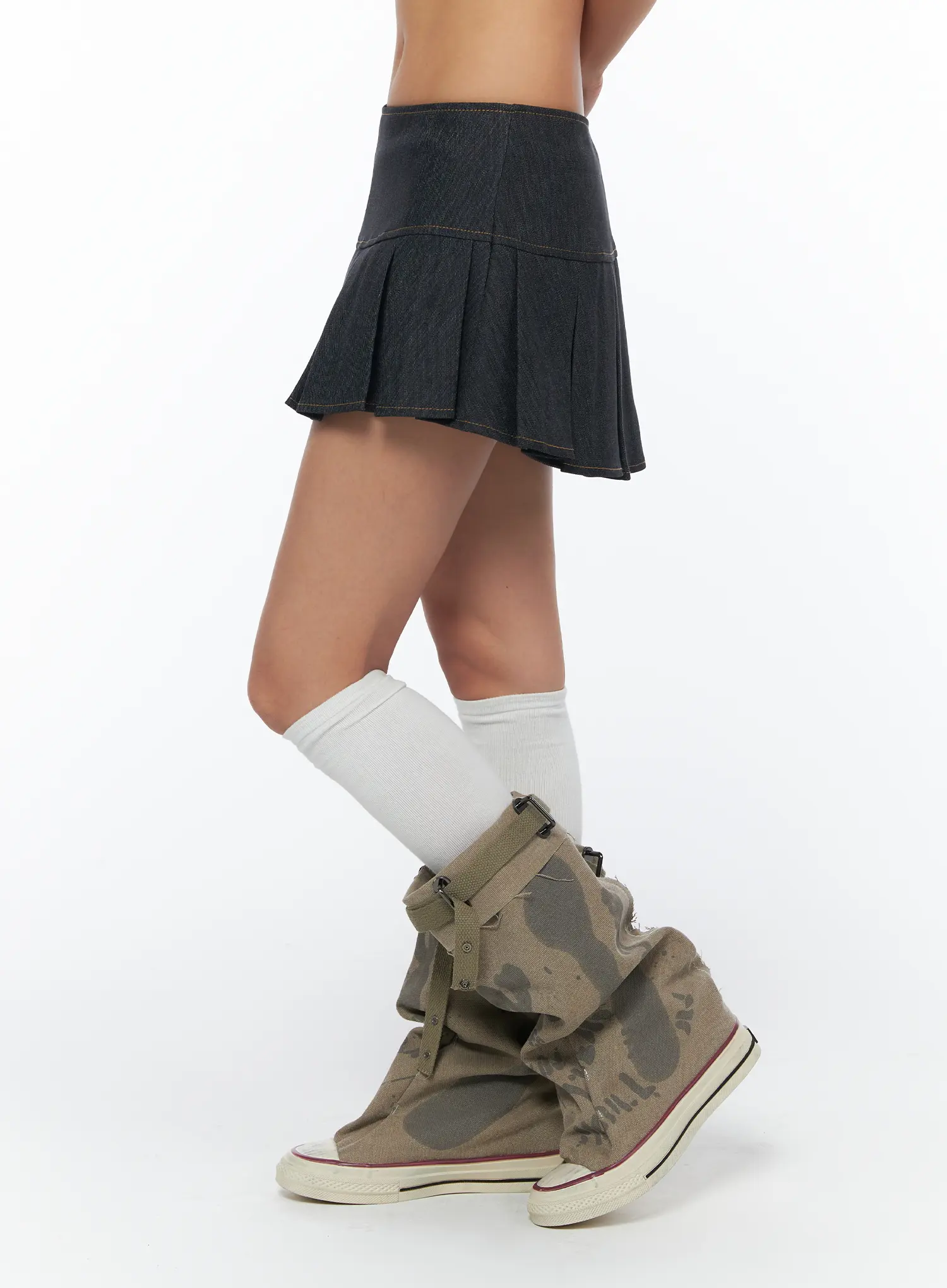 Pleated Denim Mini Skirt CA517 - Image 3