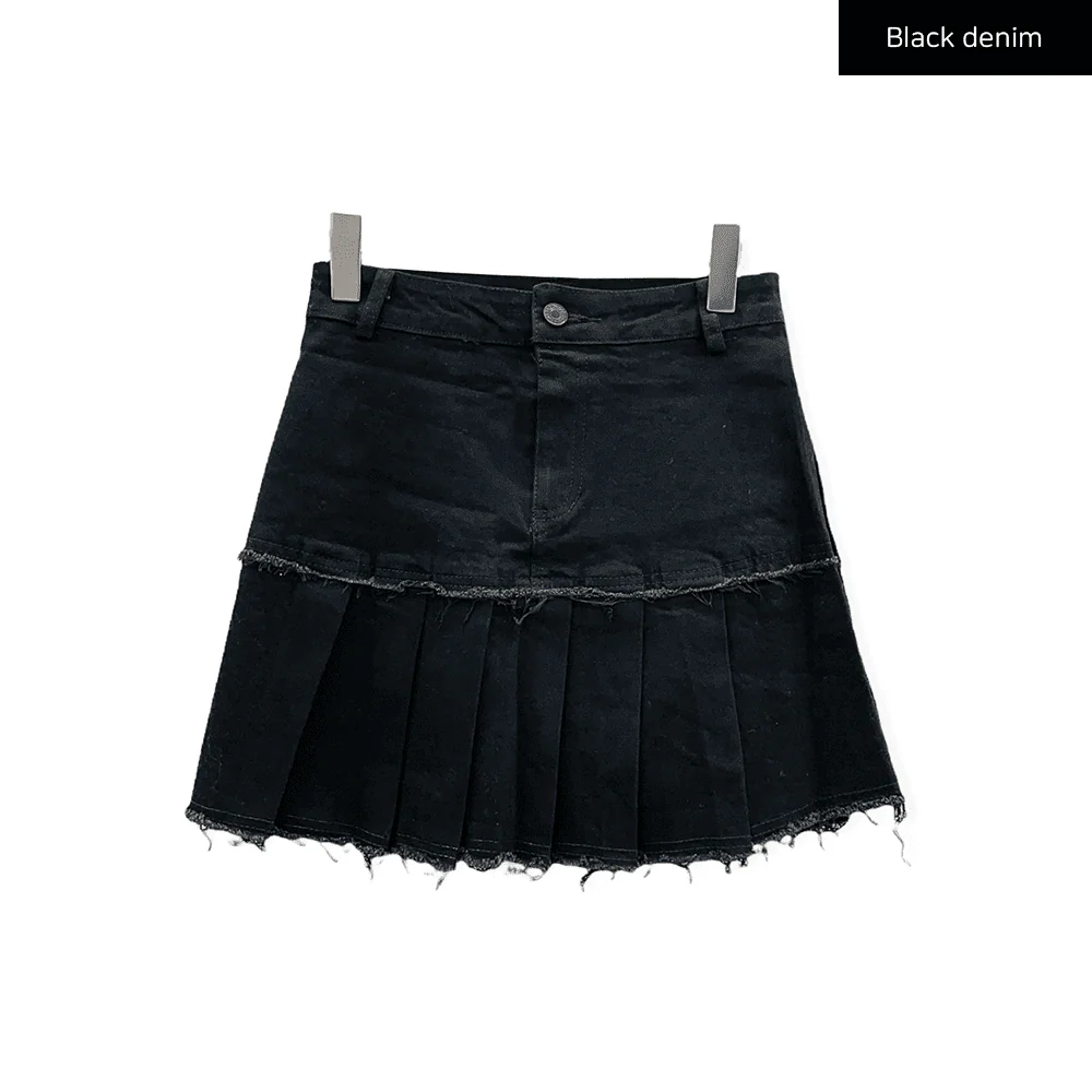 Pleated Hem Denim Skirt - Image 17