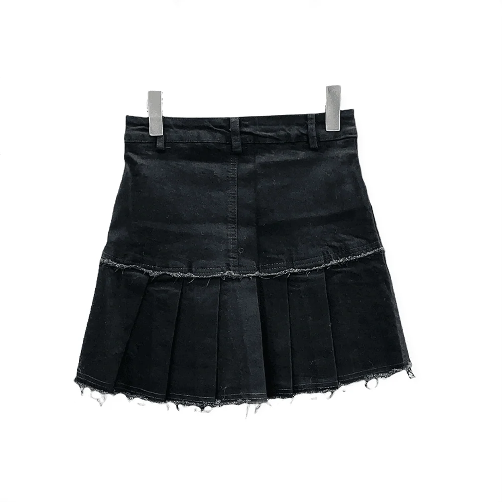 Pleated Hem Denim Skirt - Image 18