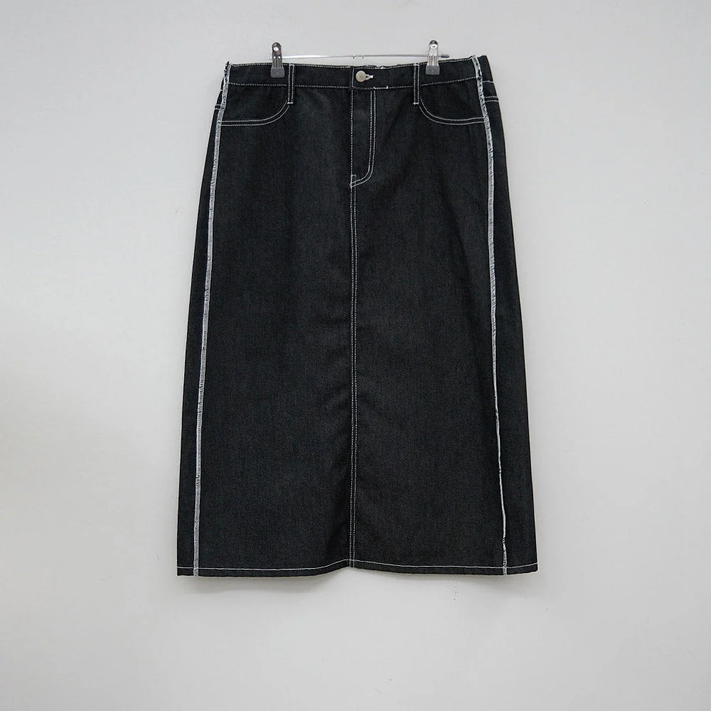 Plus Reverse Stitch Bleached Denim Maxi Skirt IY24 - Image 18