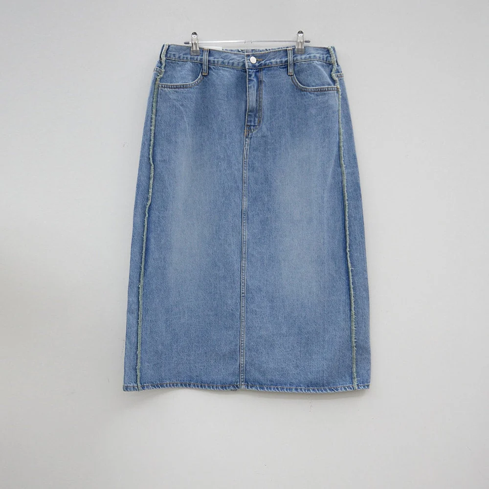 Plus Reverse Stitch Bleached Denim Maxi Skirt IY24 - Image 19