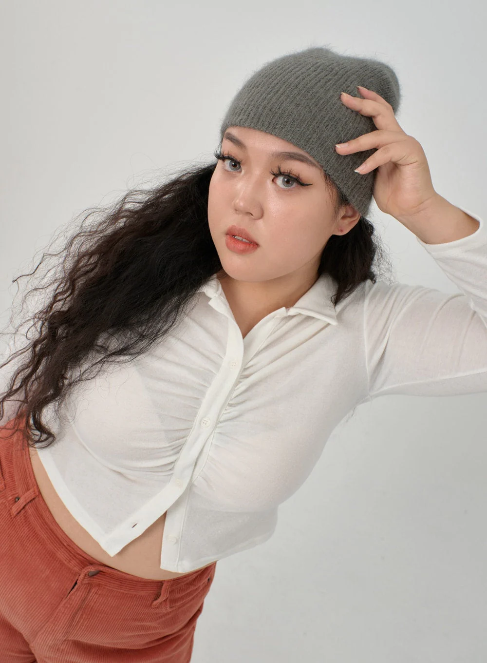 Plus Ruffle Bust Button Cropped Top ID20 - Image 2
