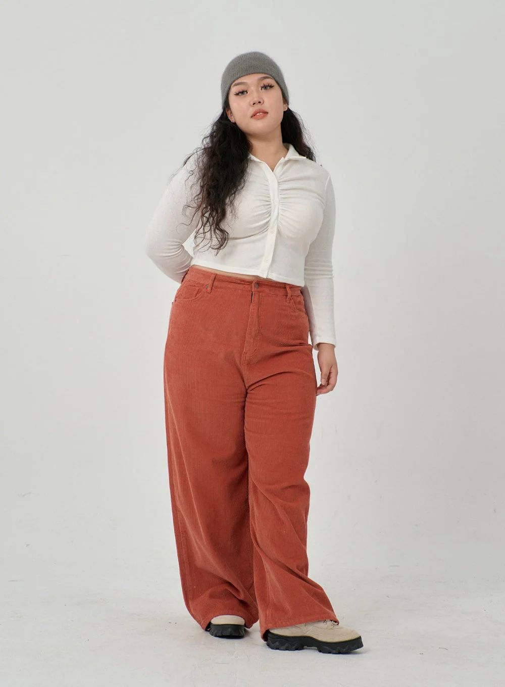 Plus Ruffle Bust Button Cropped Top ID20 - Image 5
