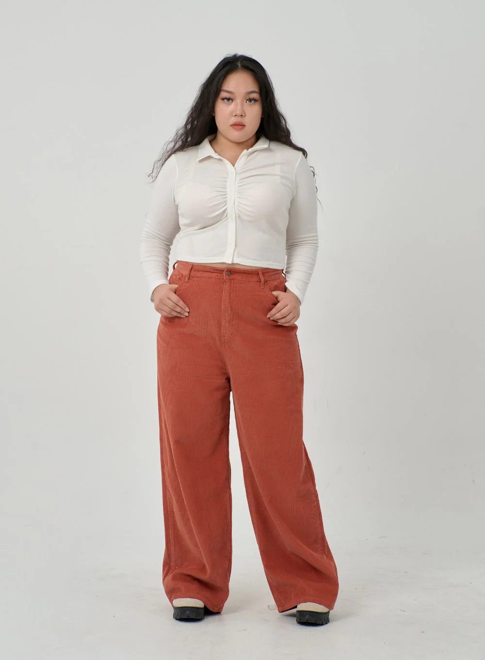 Plus Ruffle Bust Button Cropped Top ID20 - Image 8