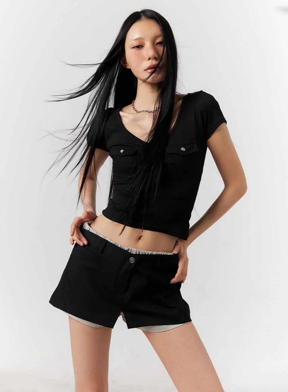 Pocket Eyelet Crop Top CY528