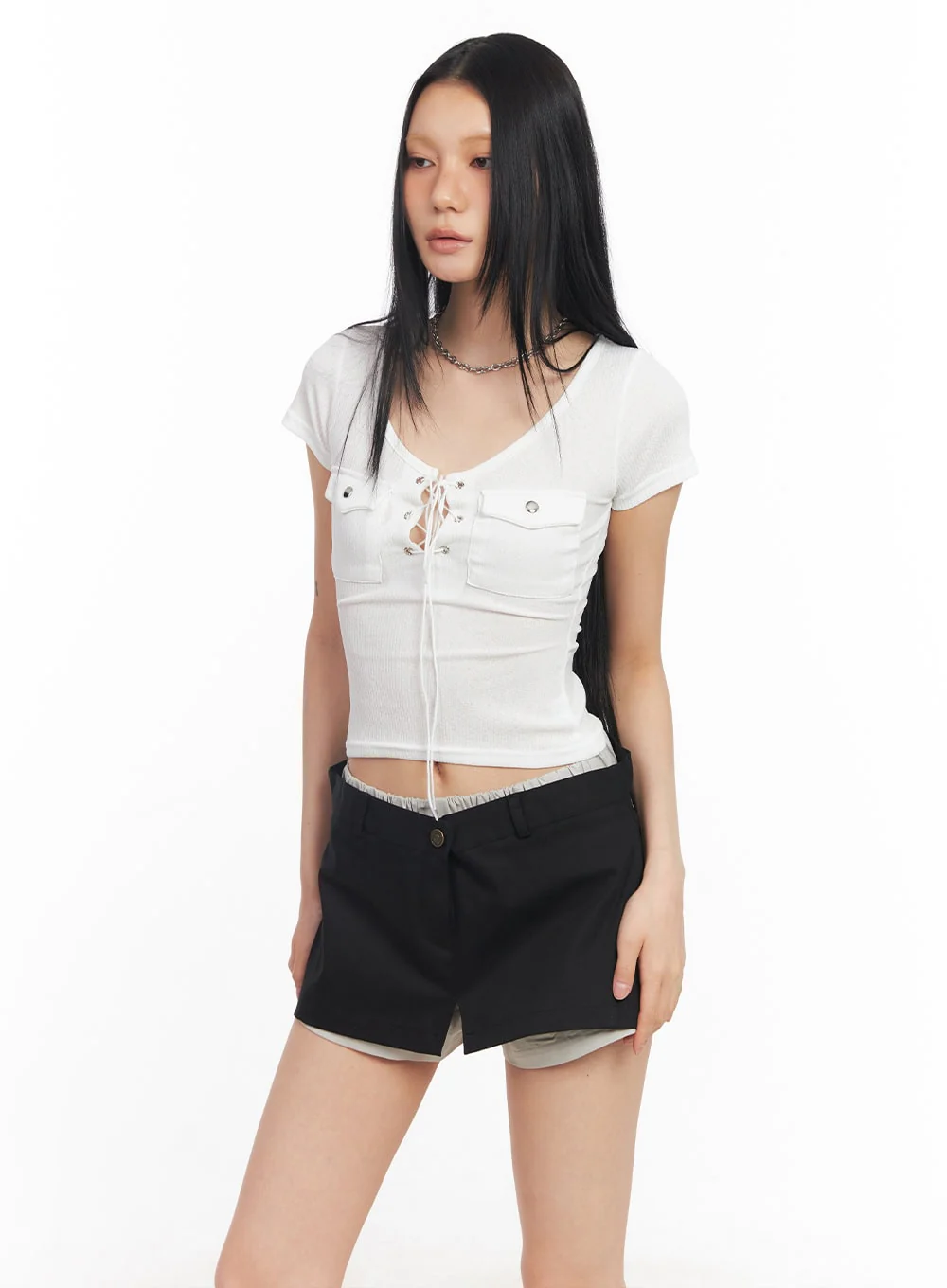 Pocket Eyelet Crop Top CY528 - Image 13