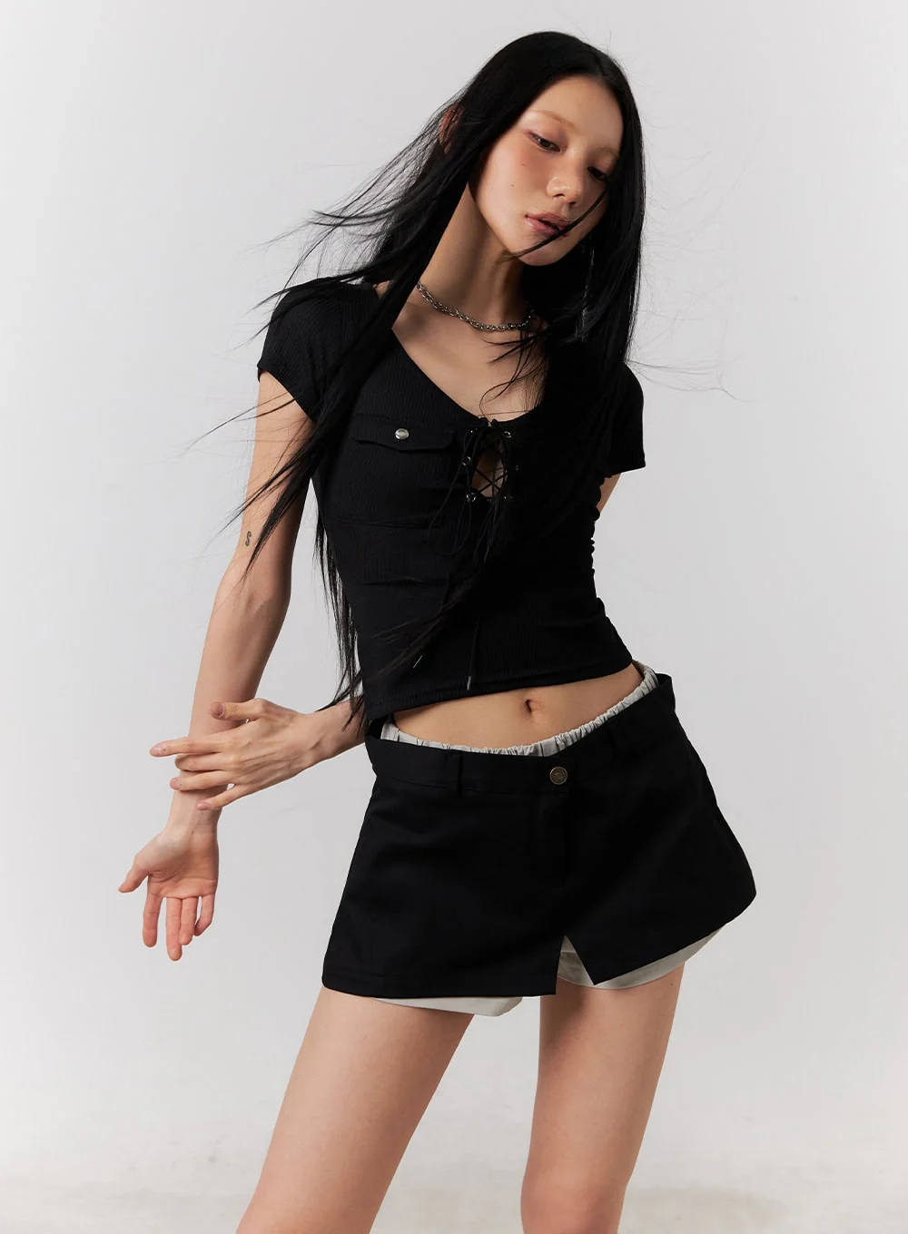 Pocket Eyelet Crop Top CY528 - Image 8