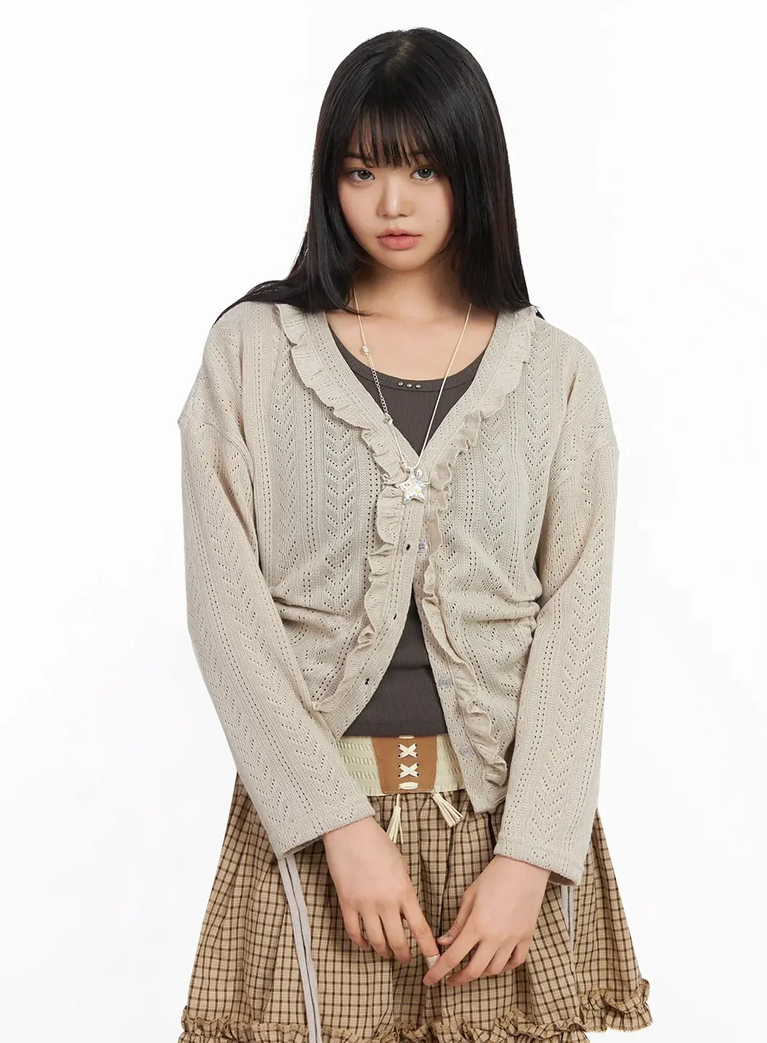 Pointelle Knit Cardigan IA523 - Image 7