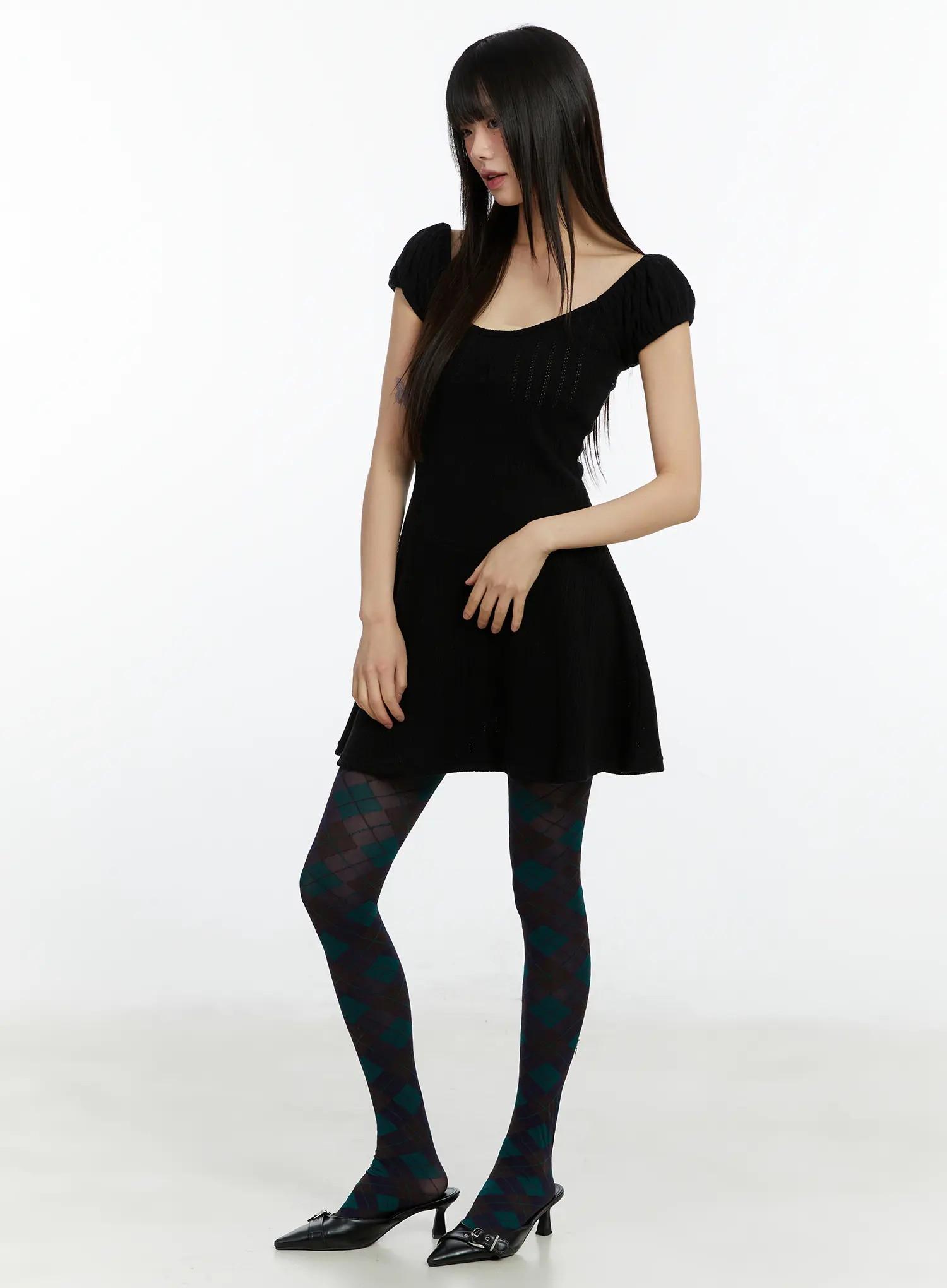 Pointelle Puff Sleeve Flare Mini Dress CF509 - Image 10