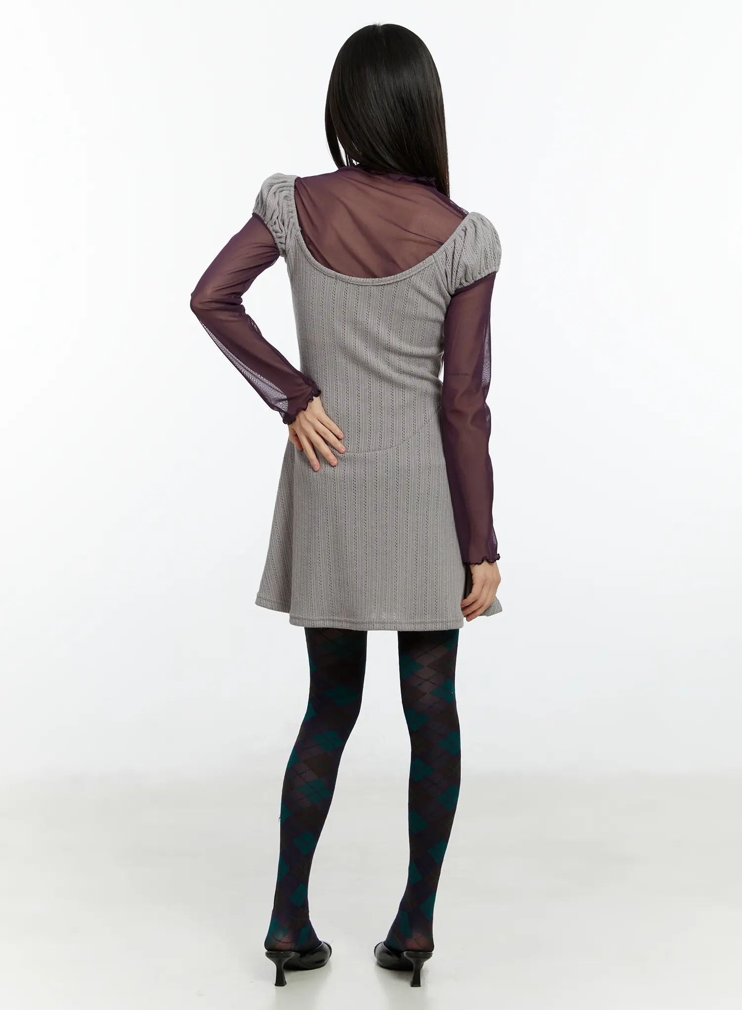 Pointelle Puff Sleeve Flare Mini Dress CF509 - Image 5