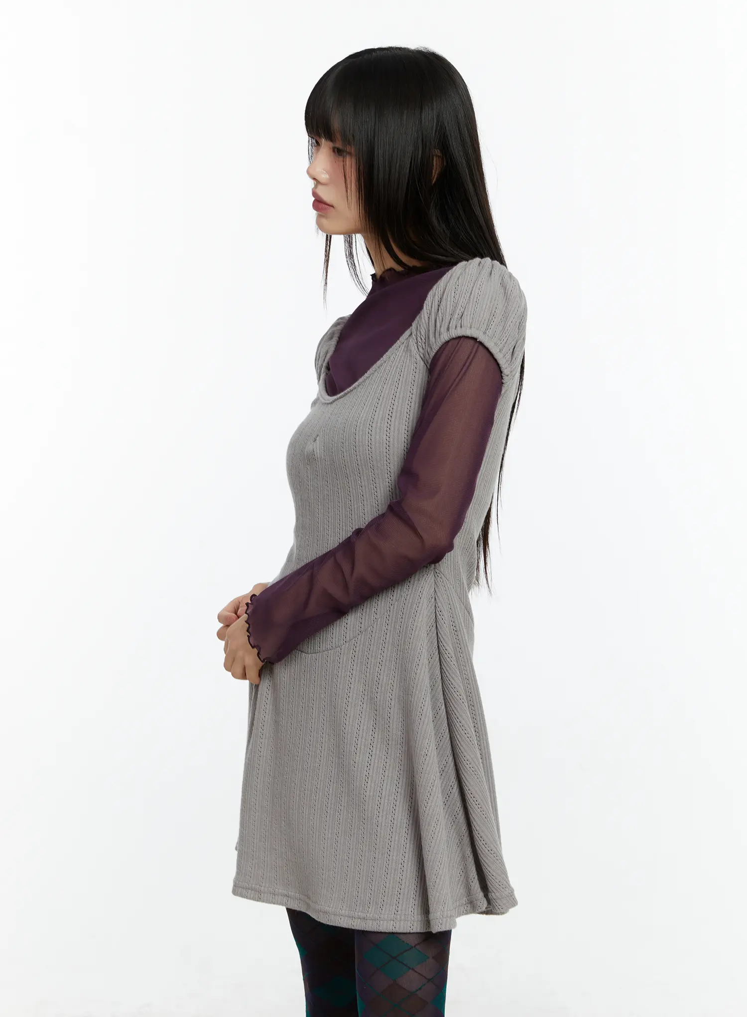 Pointelle Puff Sleeve Flare Mini Dress CF509 - Image 6