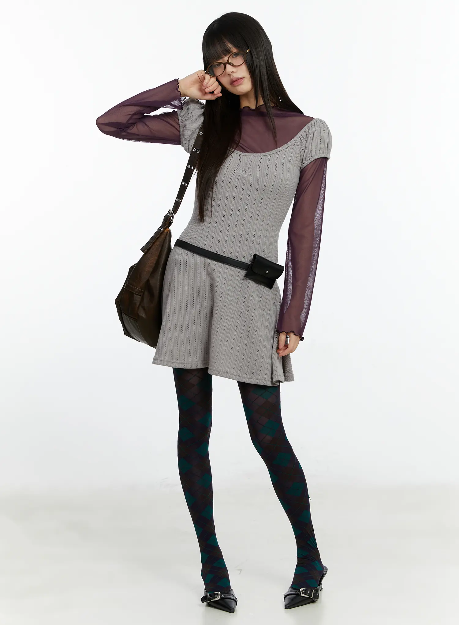 Pointelle Puff Sleeve Flare Mini Dress CF509 - Image 7