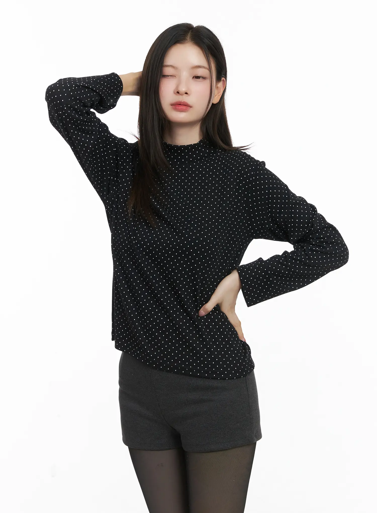 Polka Dot Mock Neck Top CJ506