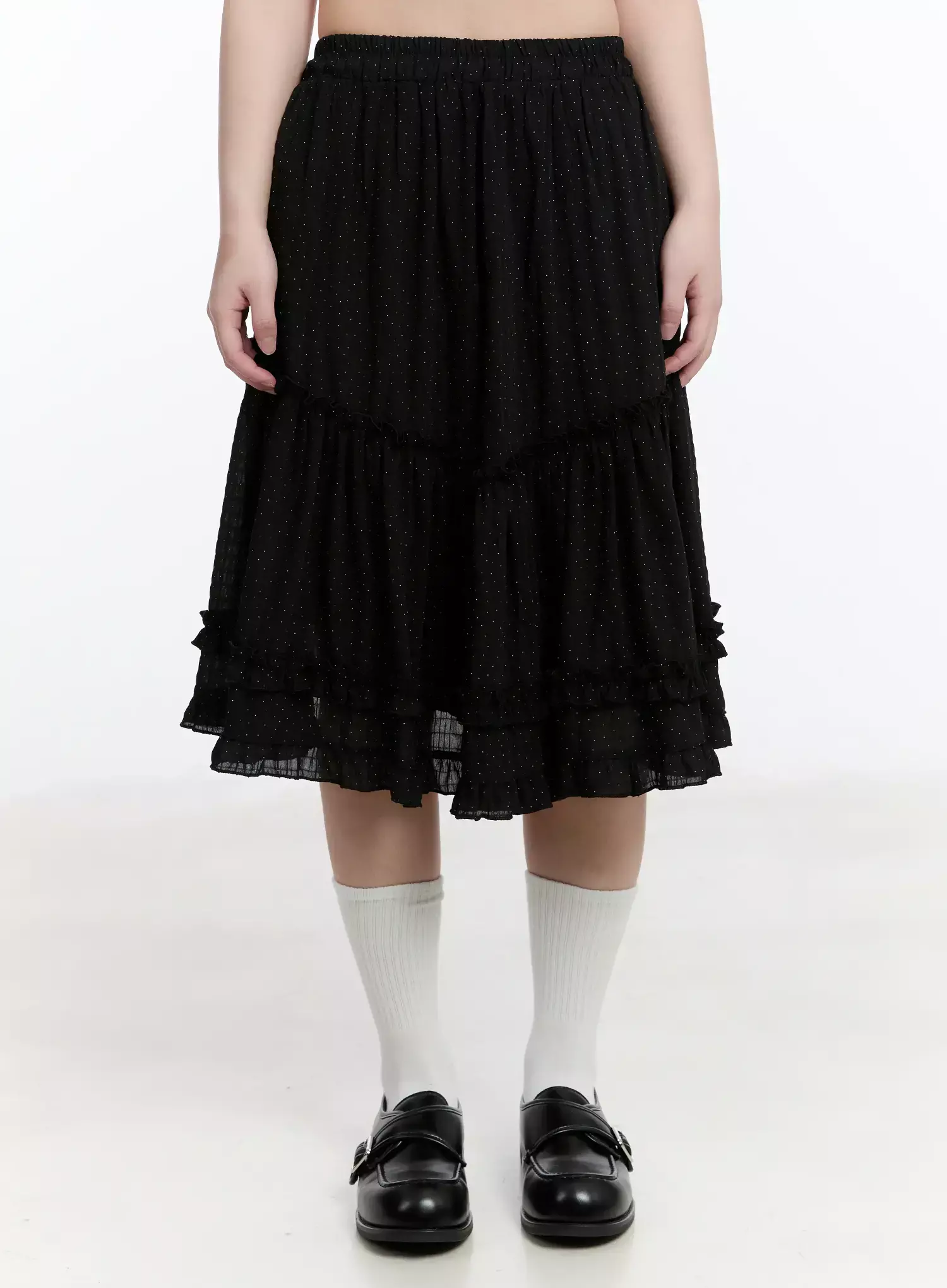 Polka Dot Ruffle Hem Midi Skirt IM513