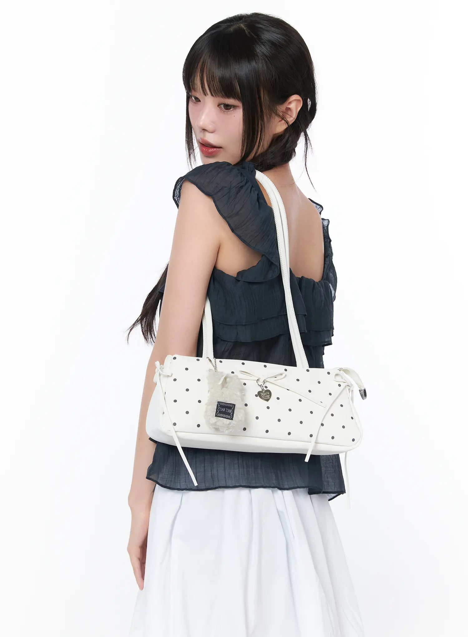 Polka Dot Shoulder Bag with Keyring CA528 - Image 2