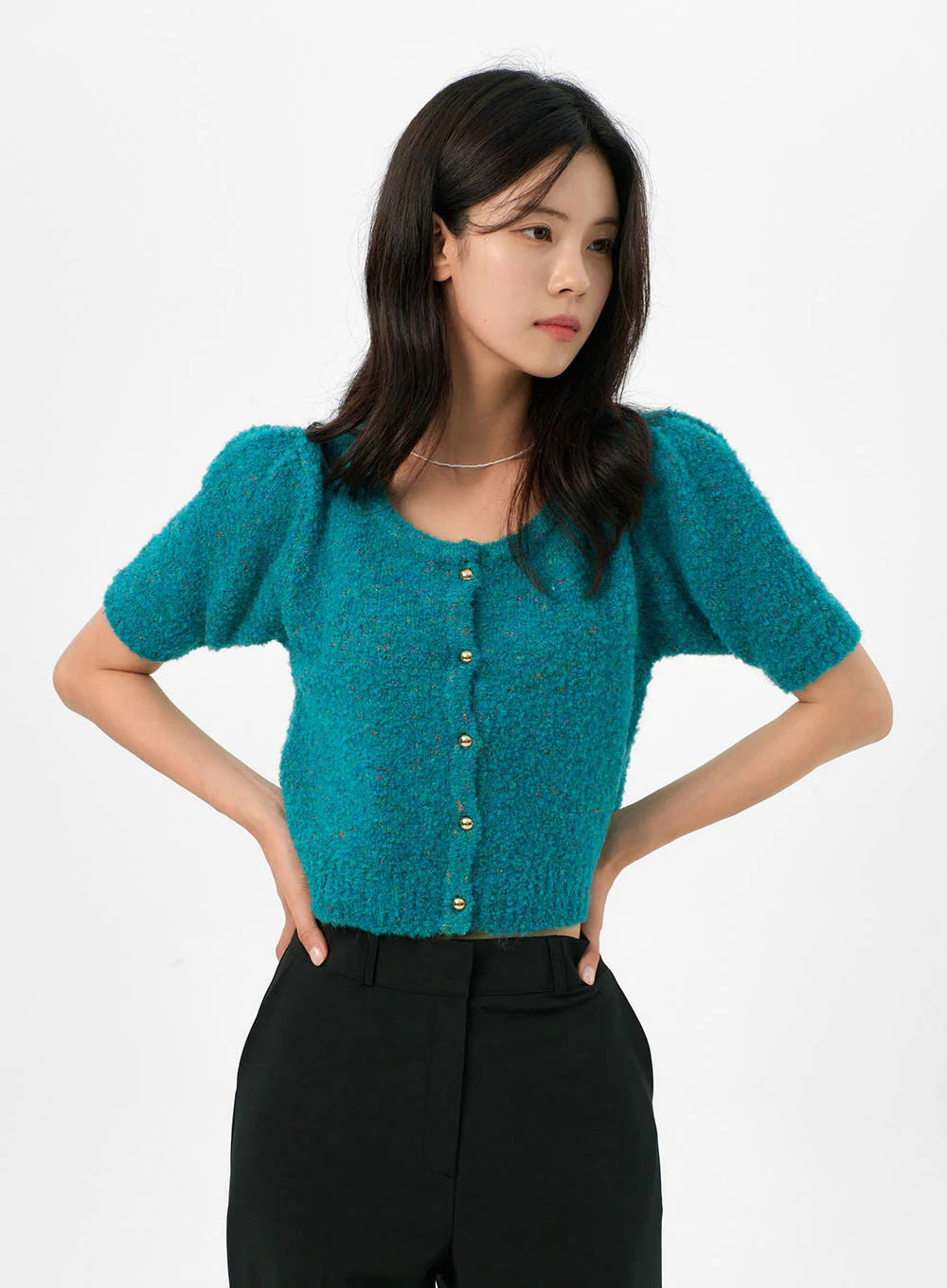 Puff Short-Sleeve Cardigan OG323 - Image 4