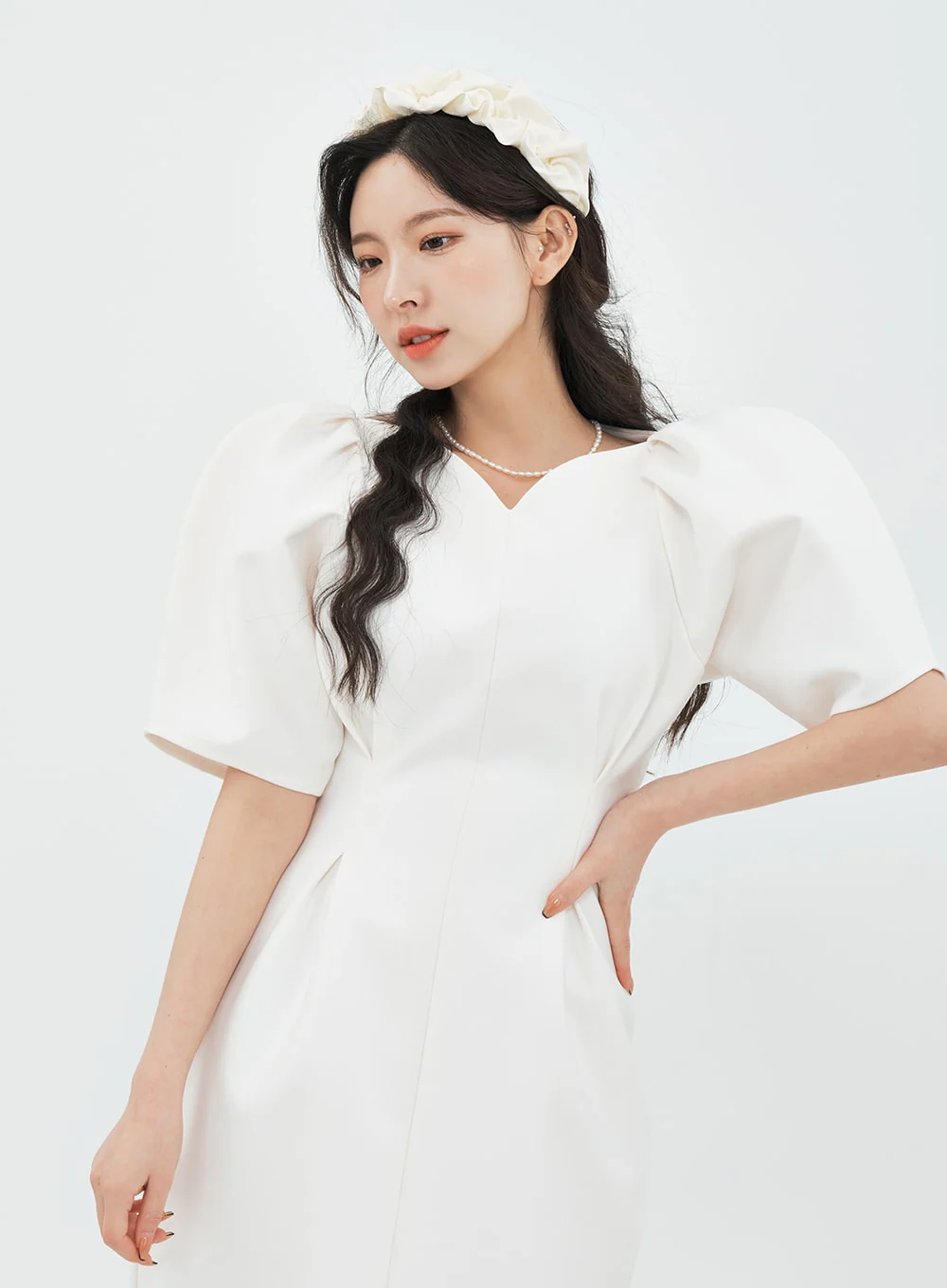 Puff Shoulder Wedding Party Midi Dress IA13 - Image 15