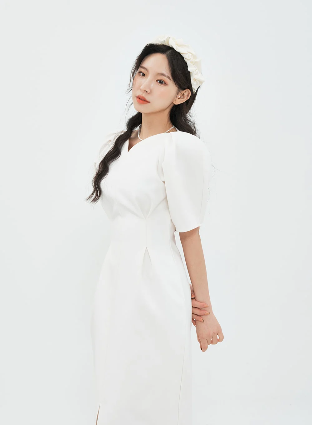 Puff Shoulder Wedding Party Midi Dress IA13 - Image 16