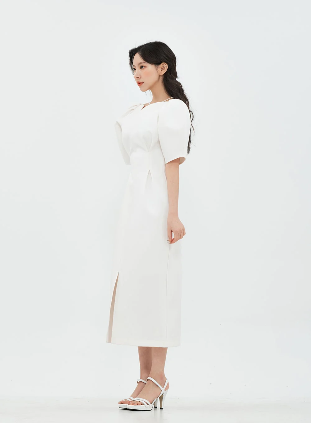 Puff Shoulder Wedding Party Midi Dress IA13 - Image 19