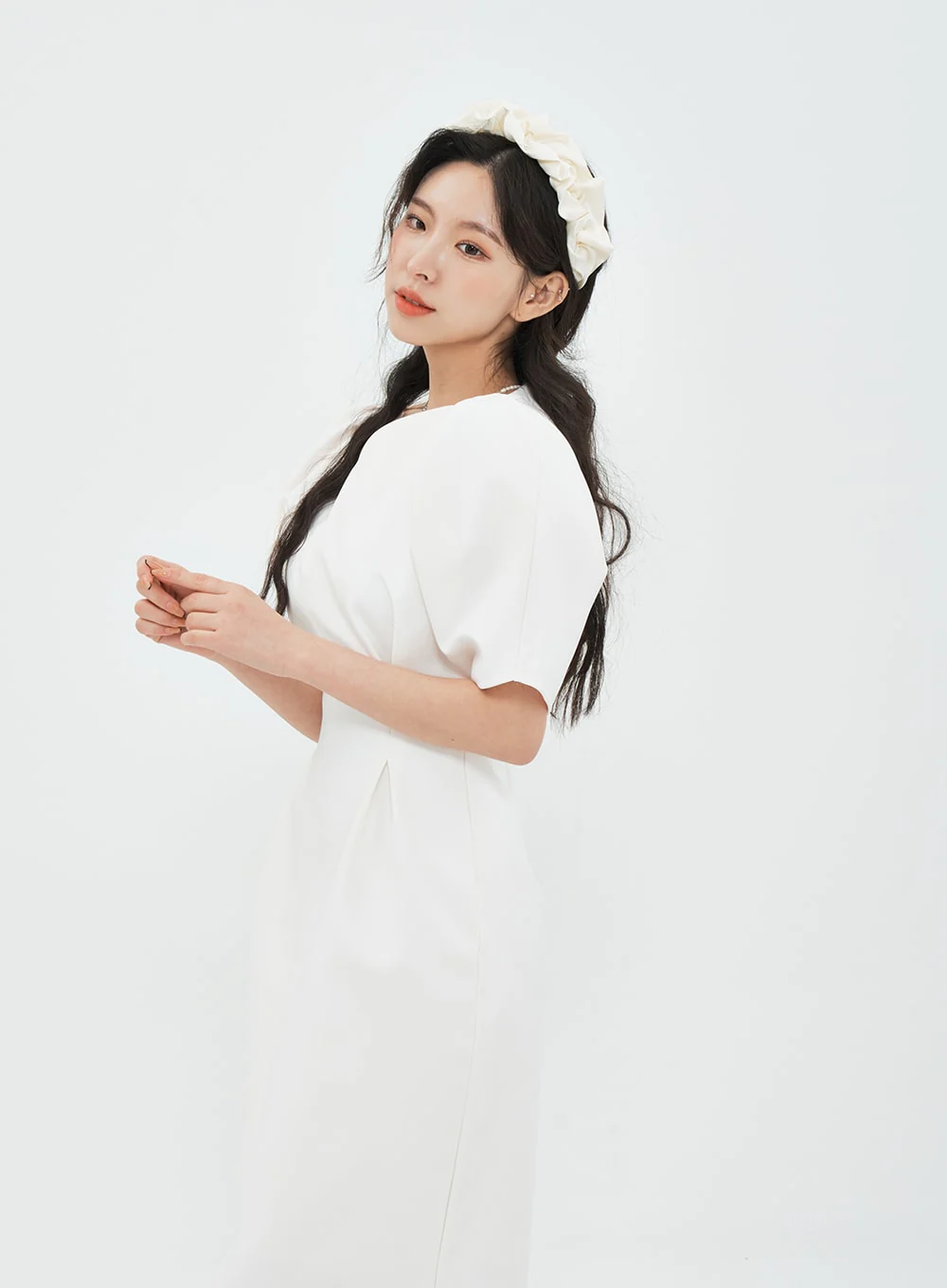 Puff Shoulder Wedding Party Midi Dress IA13 - Image 2