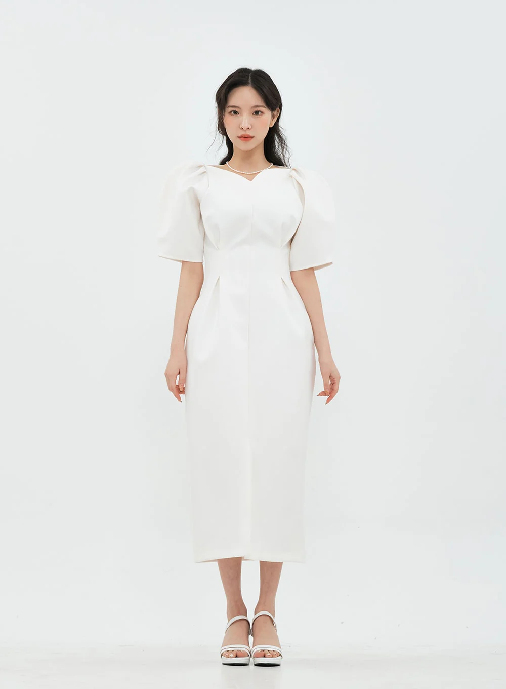 Puff Shoulder Wedding Party Midi Dress IA13 - Image 3