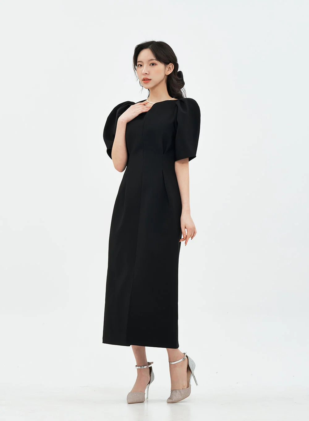 Puff Shoulder Wedding Party Midi Dress IA13 - Image 4
