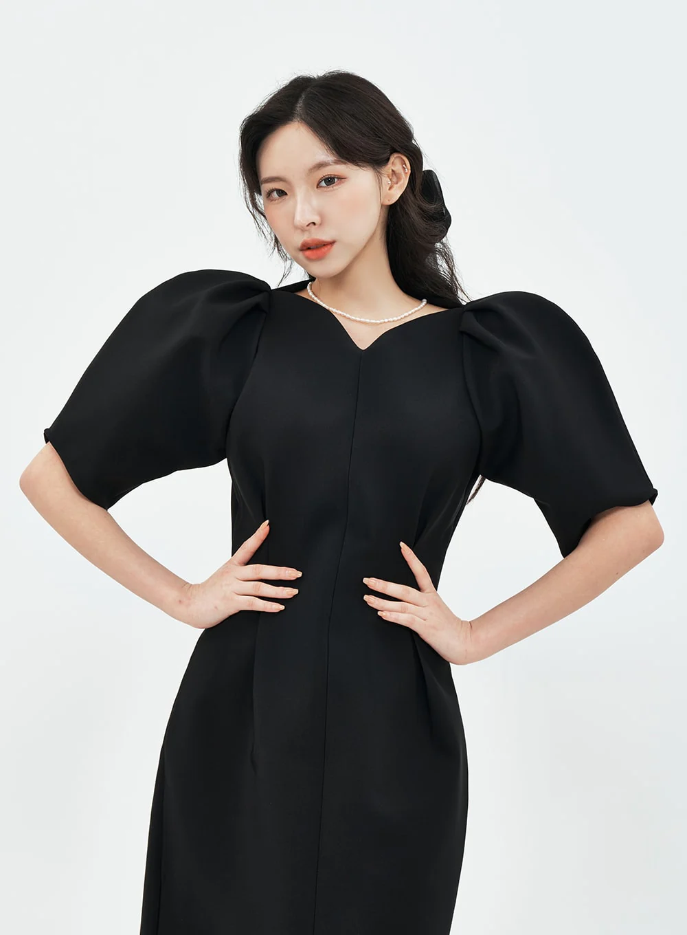 Puff Shoulder Wedding Party Midi Dress IA13 - Image 5