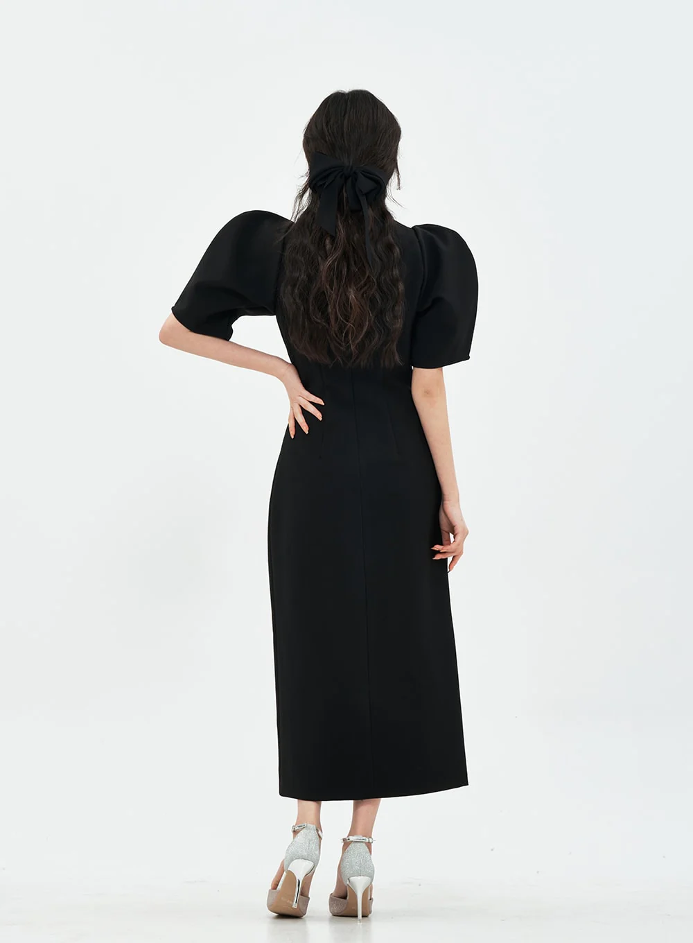 Puff Shoulder Wedding Party Midi Dress IA13 - Image 8