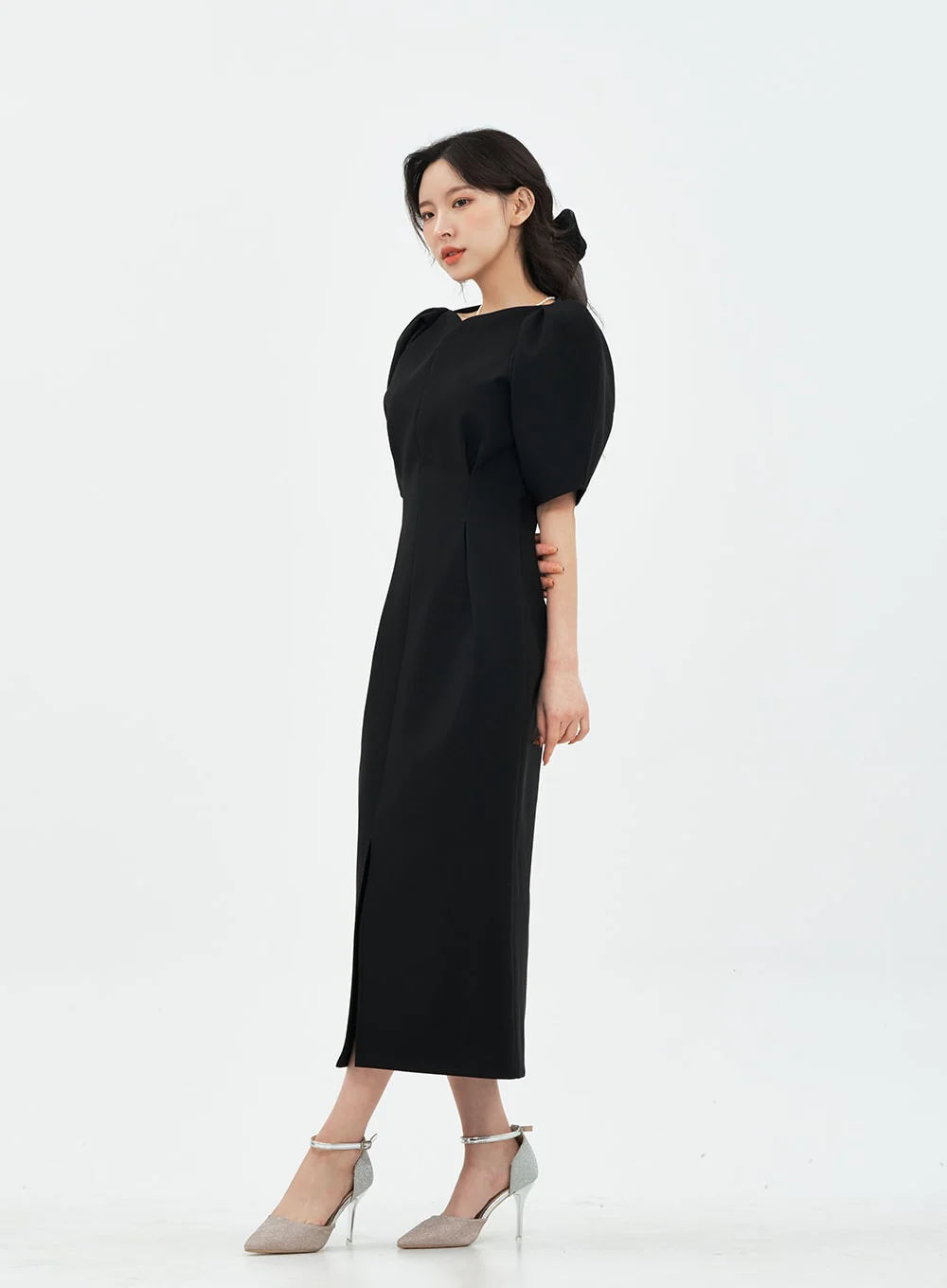 Puff Shoulder Wedding Party Midi Dress IA13 - Image 9