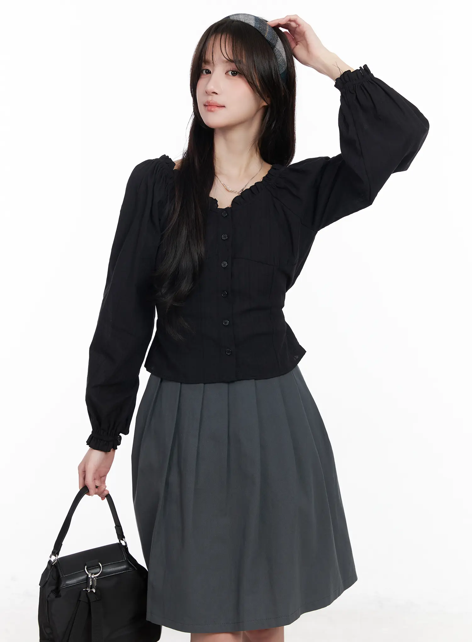 Puff Sleeve Button-Up Blouse CM531