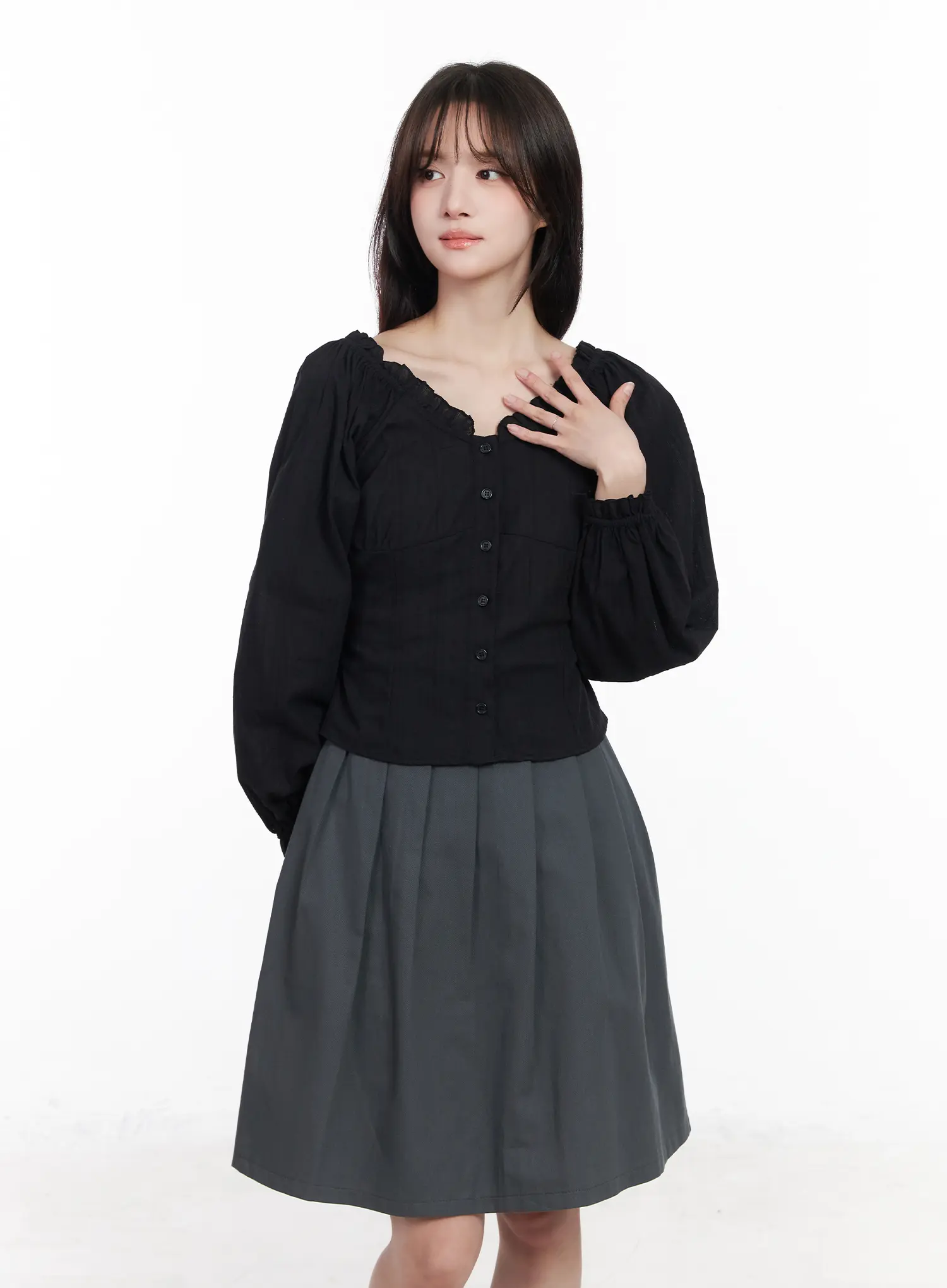 Puff Sleeve Button-Up Blouse CM531 - Image 10