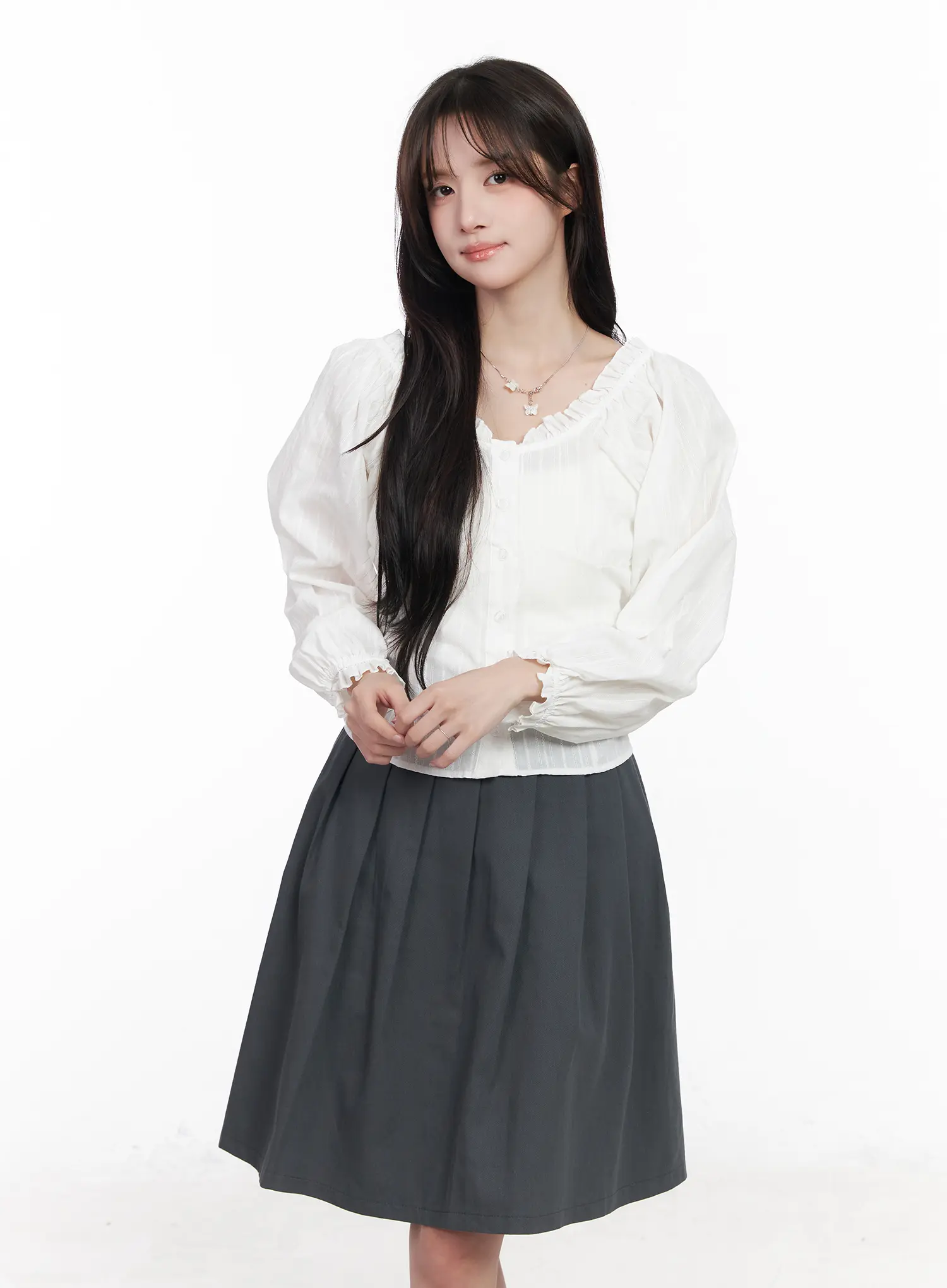 Puff Sleeve Button-Up Blouse CM531 - Image 11