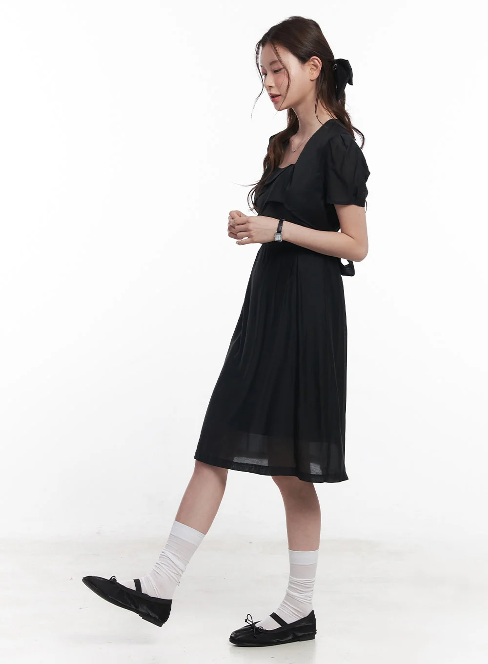 Puff-Sleeve Square Neck Midi Dress CY519 - Image 3