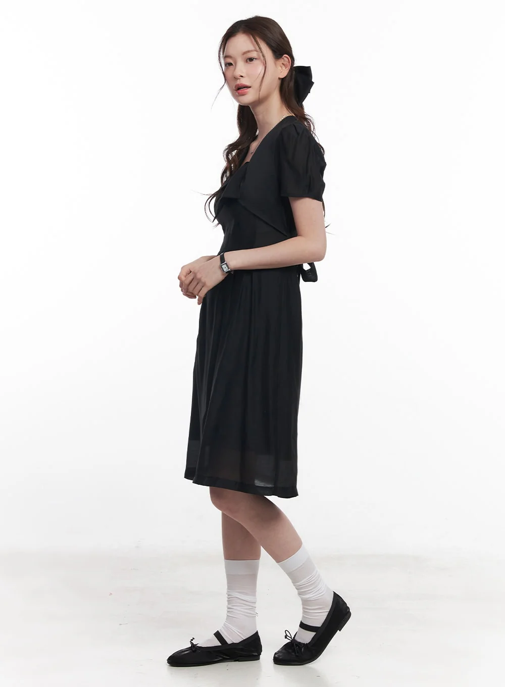 Puff-Sleeve Square Neck Midi Dress CY519 - Image 4