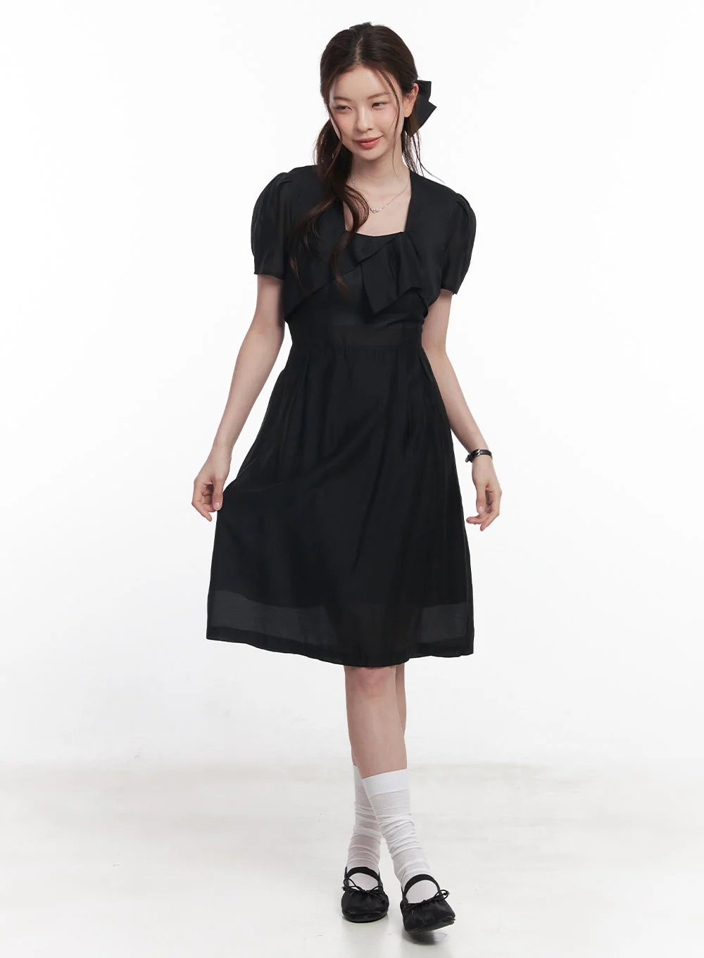 Puff-Sleeve Square Neck Midi Dress CY519 - Image 7