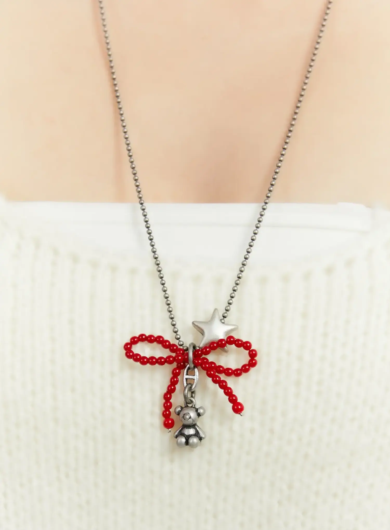 Red Ribbon Necklace ID529