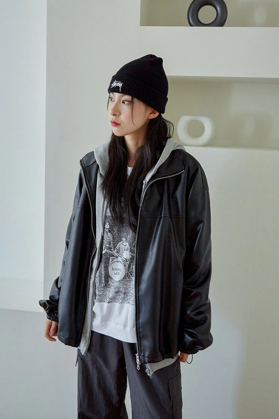 Relaxed Fit Faux Leather Jacket J24 - Image 2
