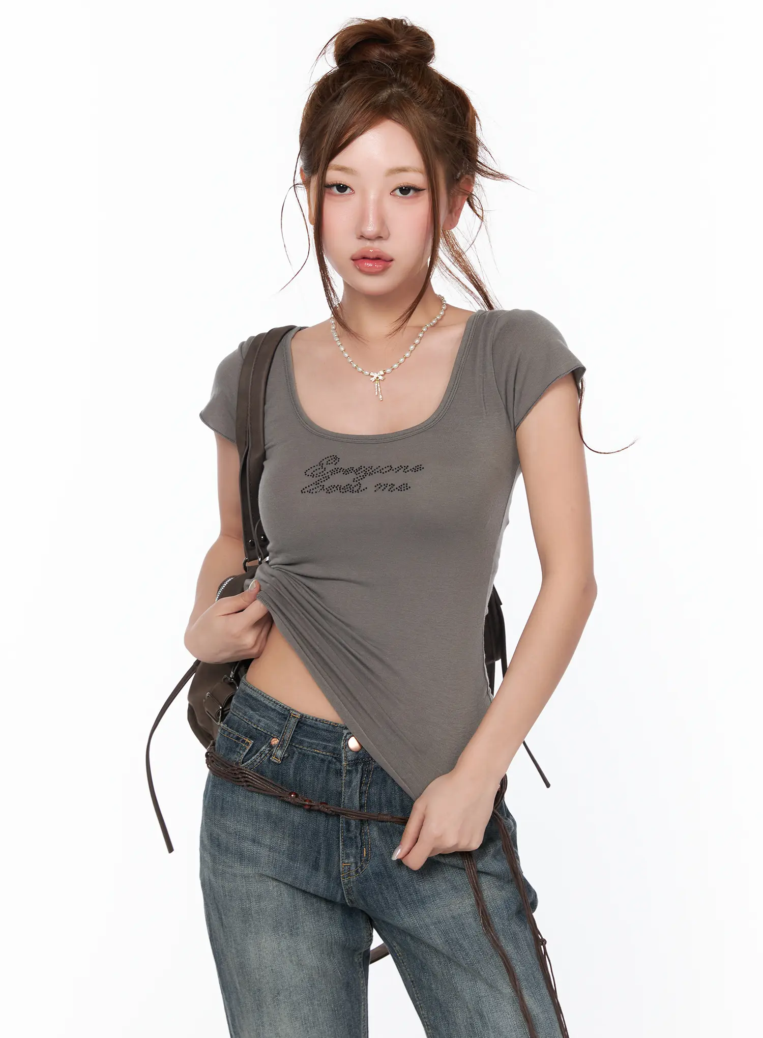 Rhinestone Accent Corset T-Shirt CA515
