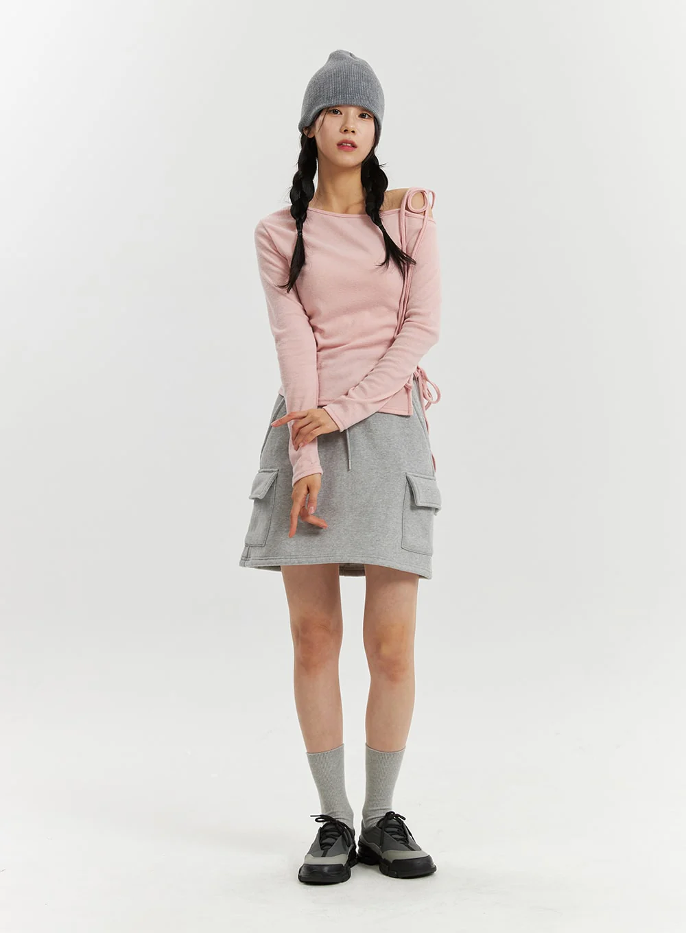 Rib and Shoulder Asymmetrical Drawstring Tee OD320 - Image 2